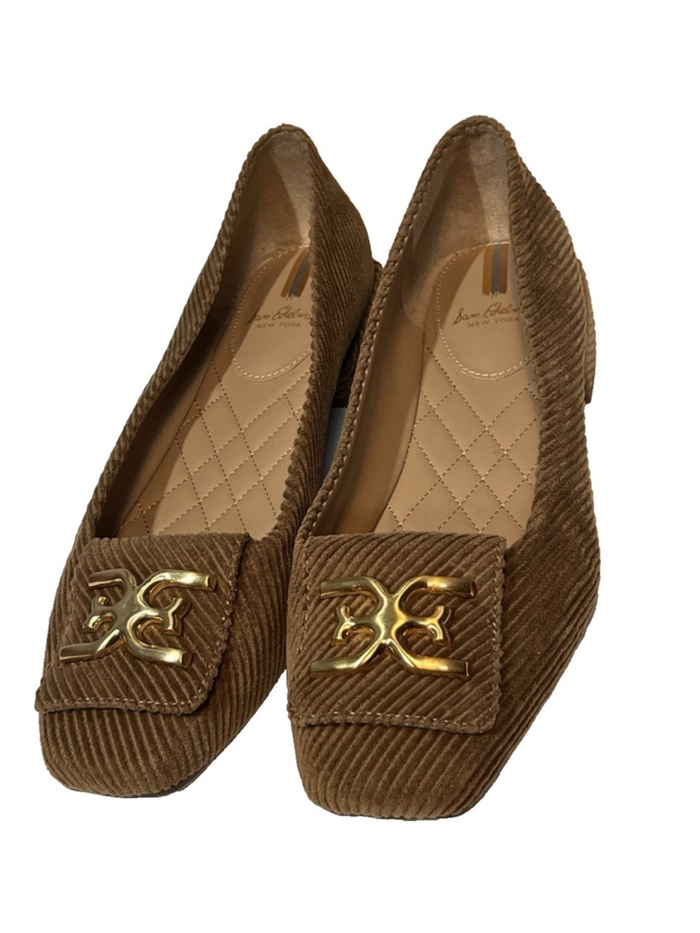 Sam Edelman Emina Square Toe 
Cognac/Brown Corduroy Flats Size 8